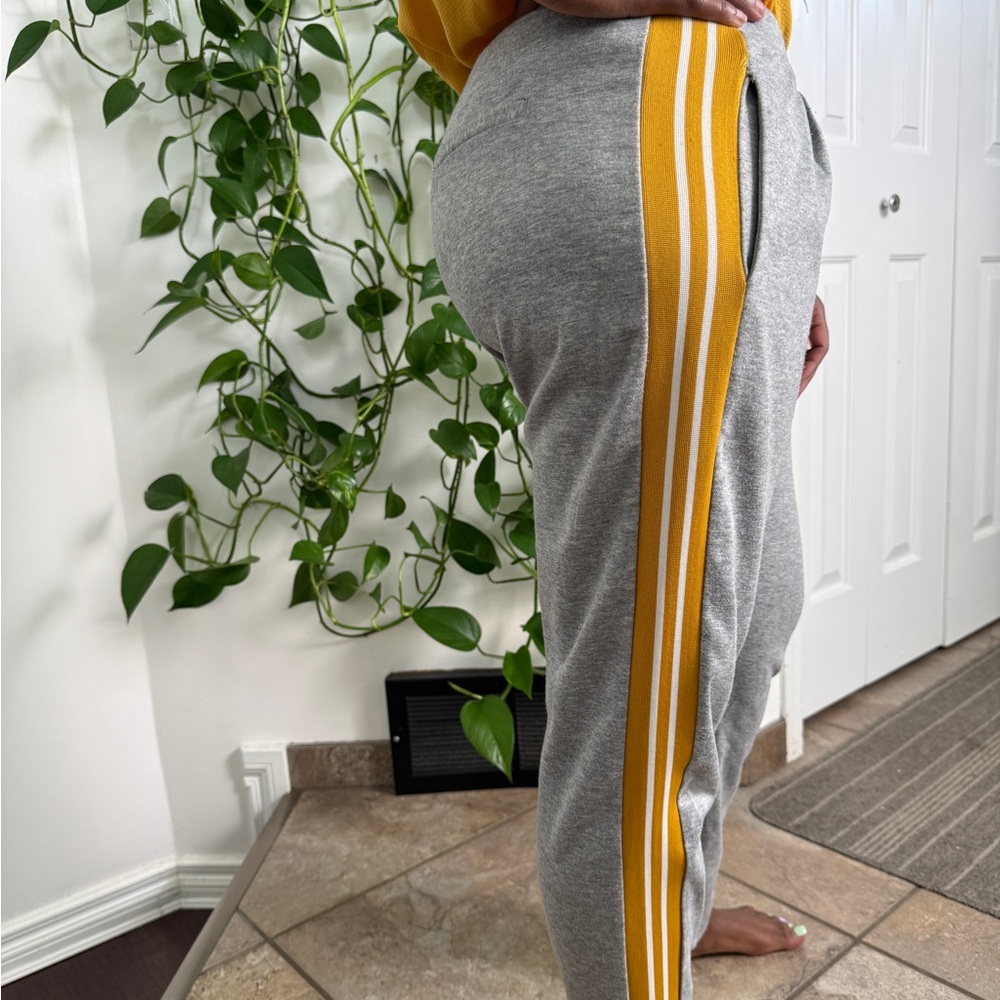 Pull&Bear Gray and Yellow Sweatpants with Athletic Stripes